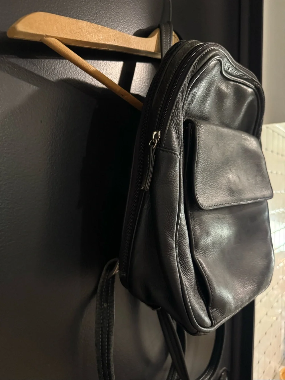 Vintage Y2K Minimalist Black Leather Travel Mini Backpack